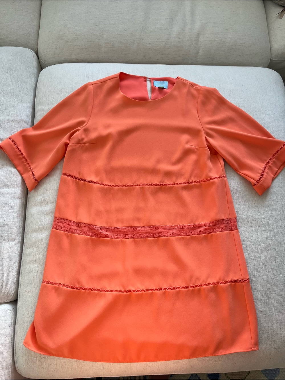 CeCe Bright Coral Short Sleeve Shift Dress with Lace Bands